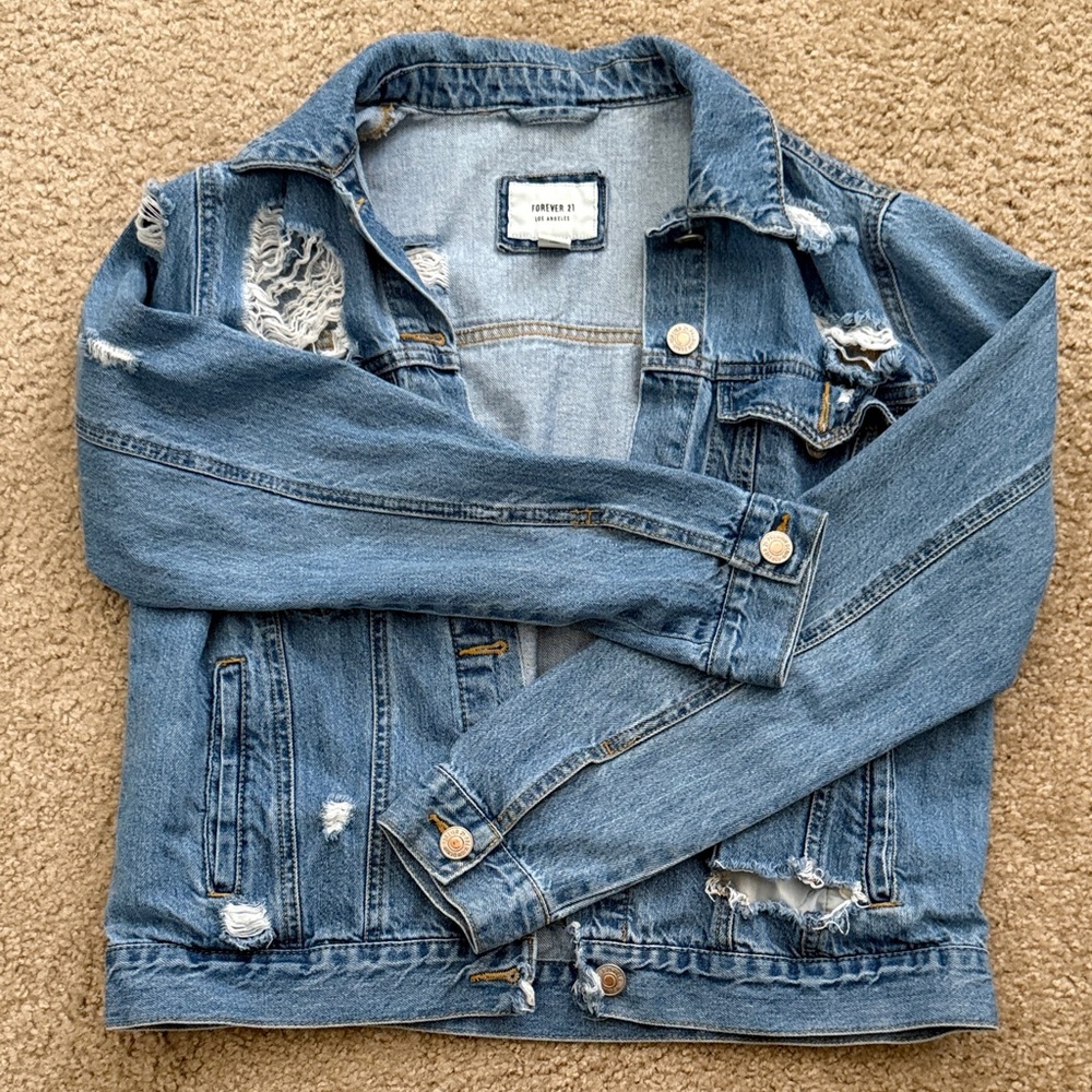 Forever 21 Light Blue Distressed Denim Jacket